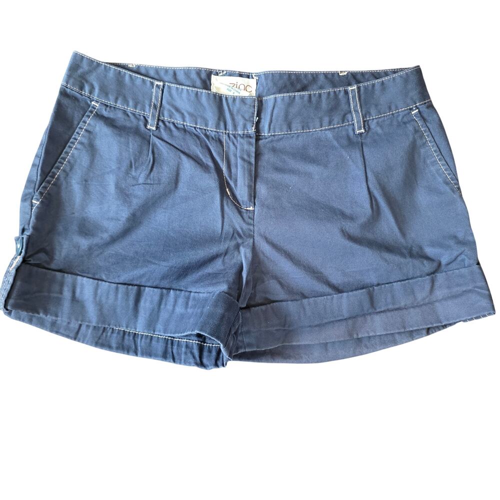 Vintage Zinc Y2K Low Rise Cuffed Chino Shorts Navy Contrast Stitch Size 5